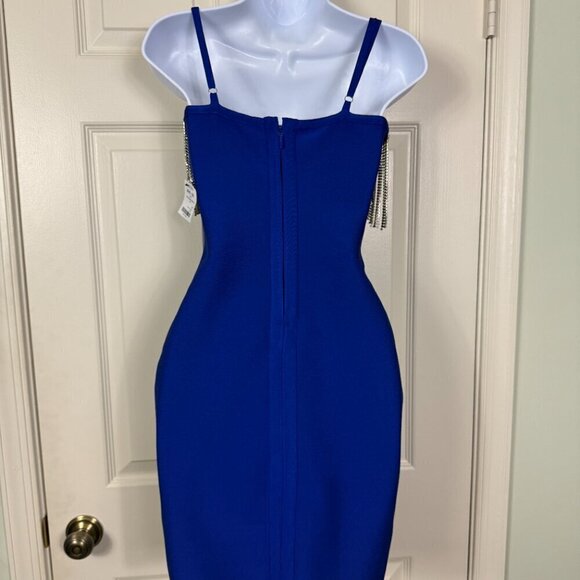 AKIRA Rhinestone Blue Waterfall Bandage Mini Dress New with Tags XS - Picture 4 of 10